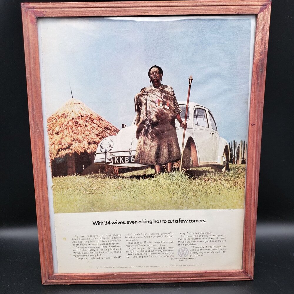 Vintage Volkswagen VW Framed Print Ad “With 34 Wives” King Njiri 15x12